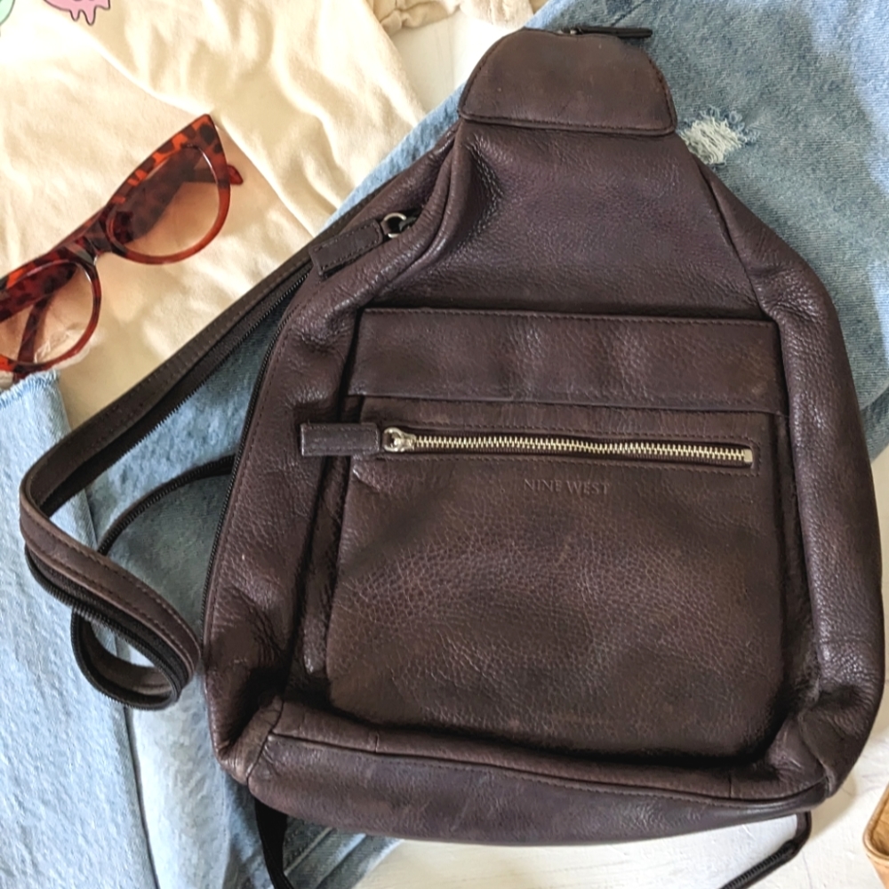 Leather mini backpack